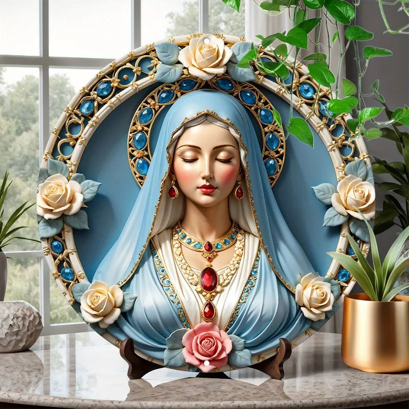 Decorazione Cattolica Madonna di Lusso con Pietre e Fiori