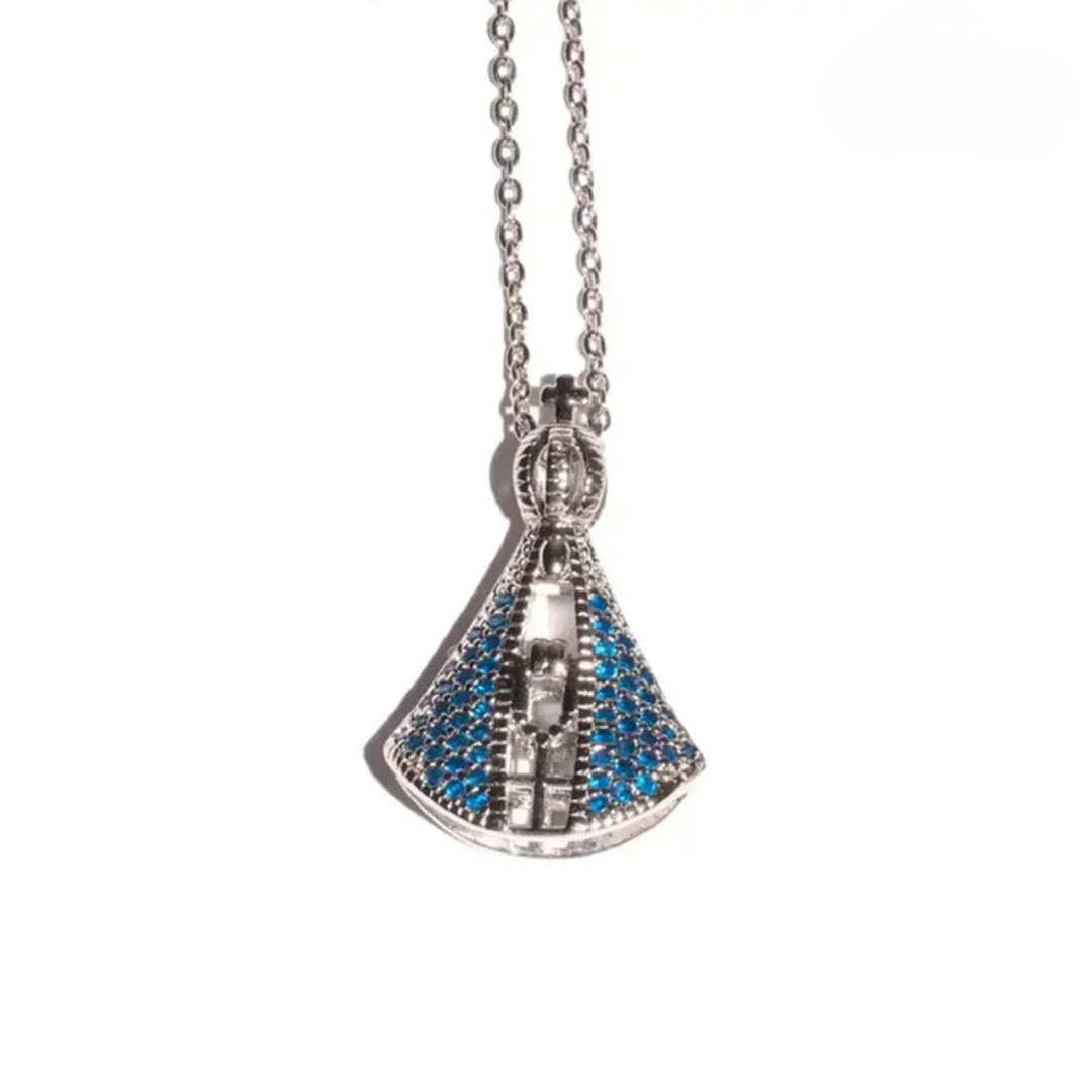 (ACQUISTANE 1 E RICEVINE 2) Collana Madonna - Zircone Blu e Argento