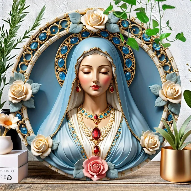 Decorazione Cattolica Madonna di Lusso con Pietre e Fiori
