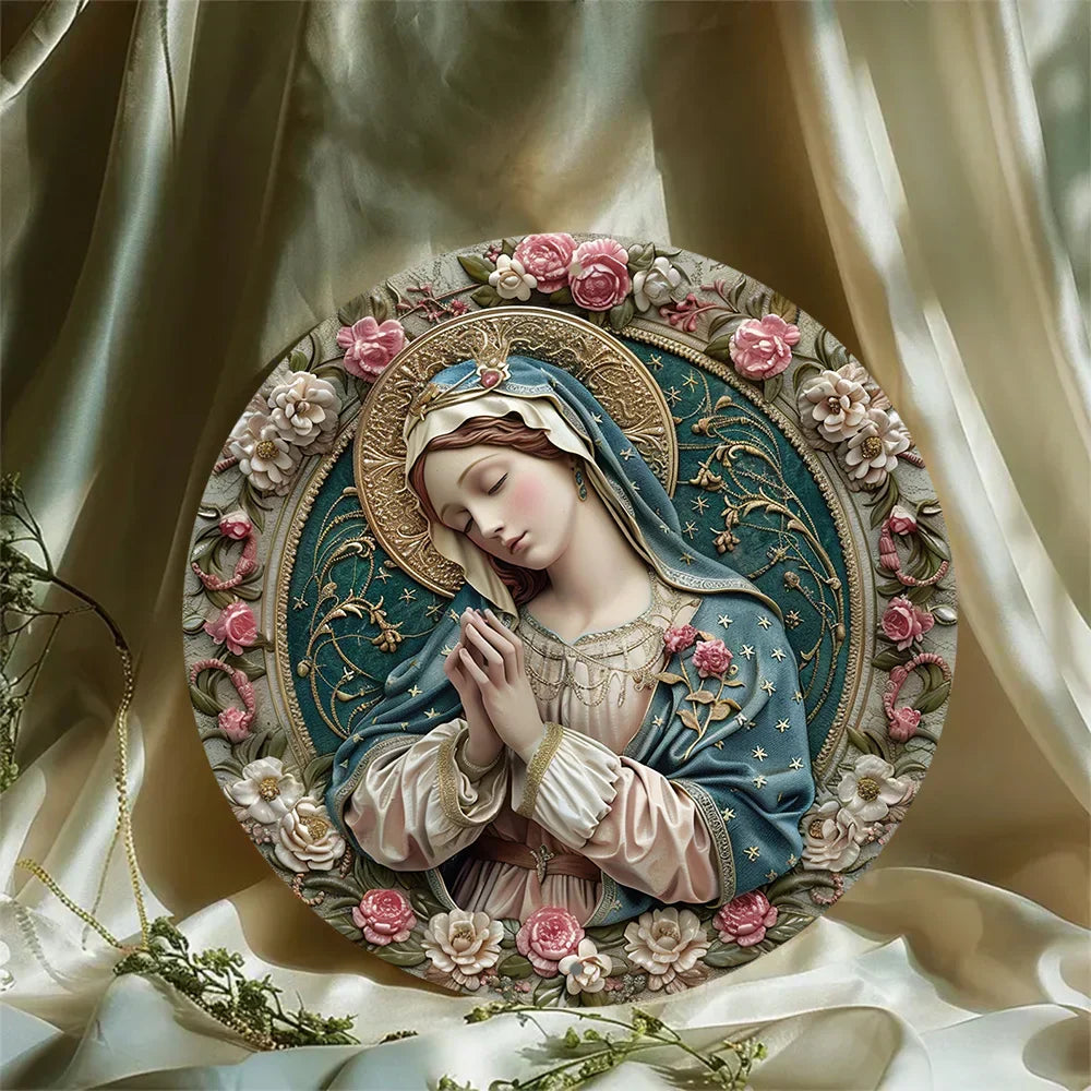 Decorazione Cattolica Madonna in Rilievo Floreale