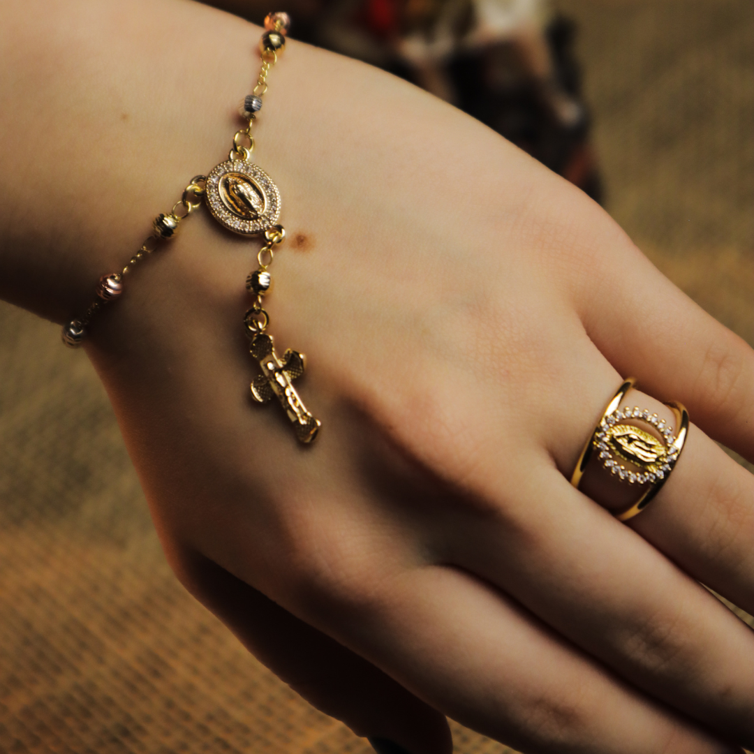 Bracciale e Anello Madonna di Guadalupe – Placcati in Oro